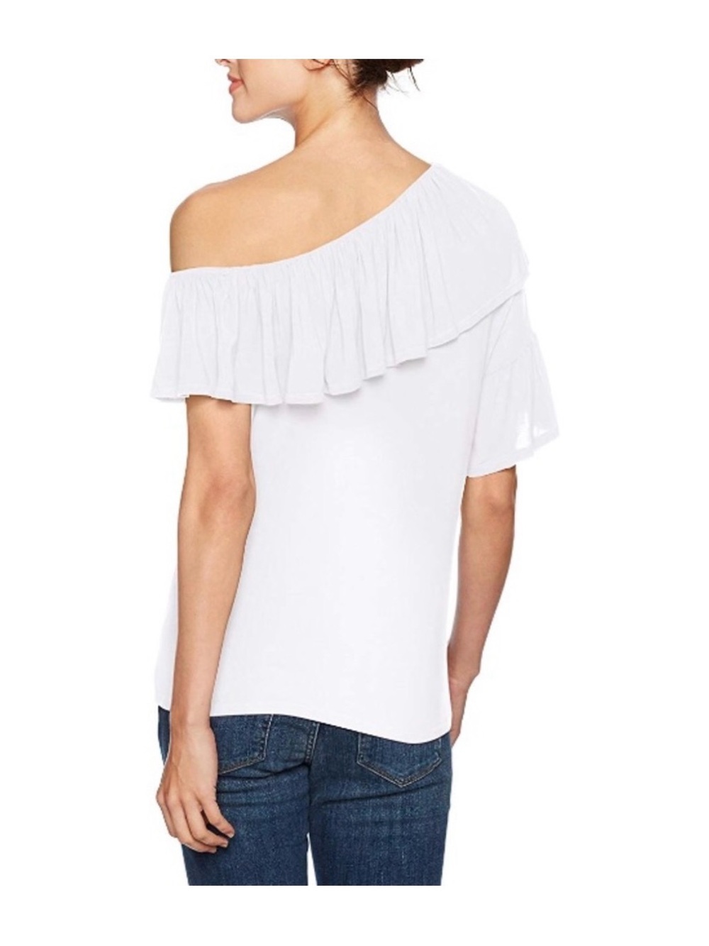 NWT PAIGE Pax One-Shoulder Ruffle Jersey Top size Medium white